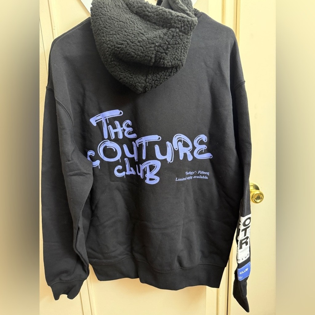 Couture Club Graphic Hoodie with Sherpa Lined Hood Size S NWT