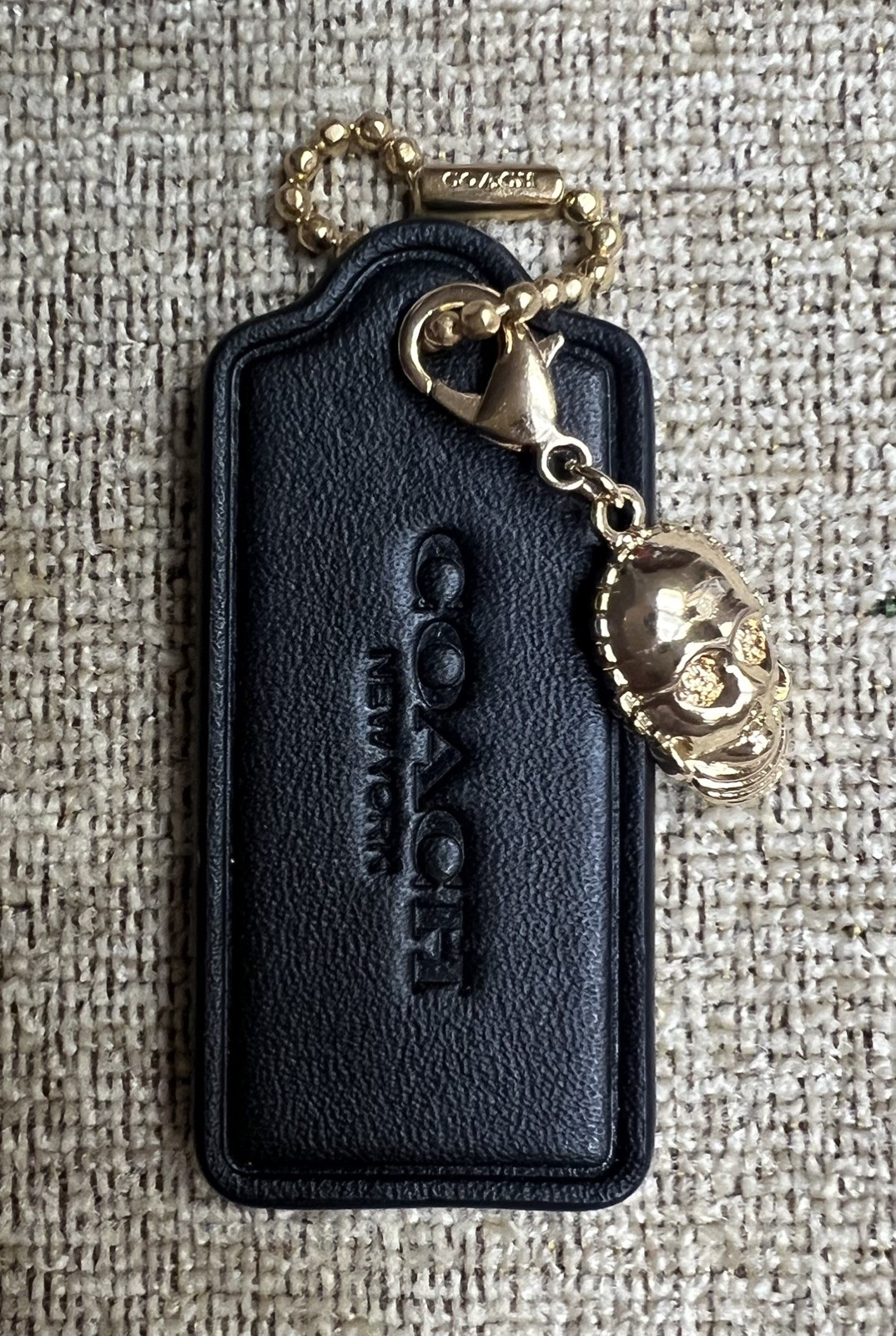 Coach Large 2.25” Black Leather HangTag with Star Wars C-3PO Droid Charm New
