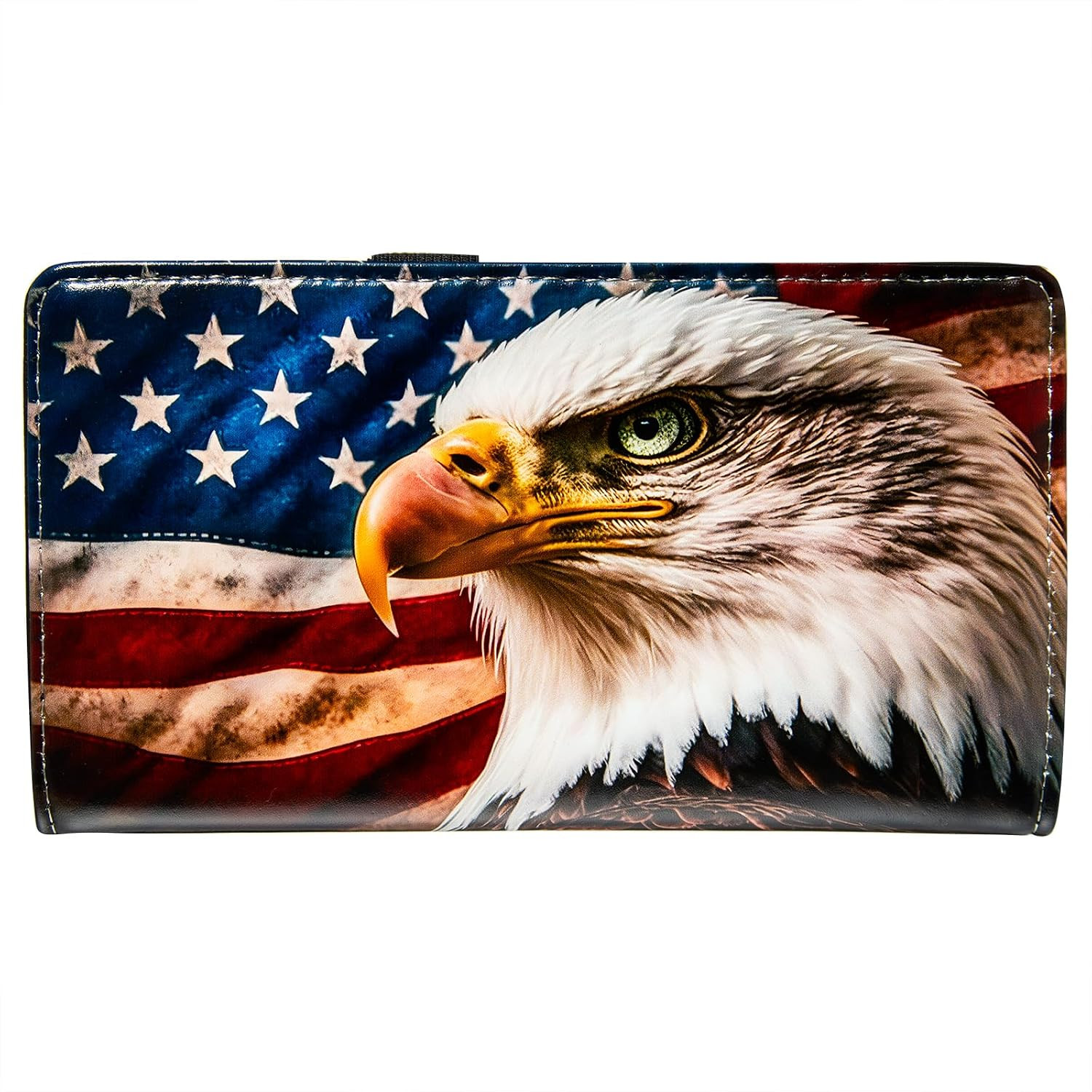 RFID Blocking Checkbook Cover Wallet with Credit Card Slot American Flag