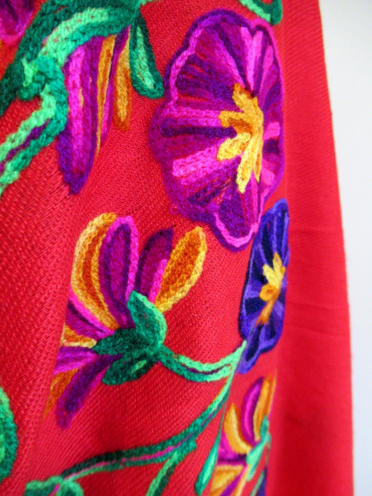 MEXICAN EMBROIDERED SOFT FRINGED SHAWL REBOZO WRAP 76 X 28 – MADE in MEXICO