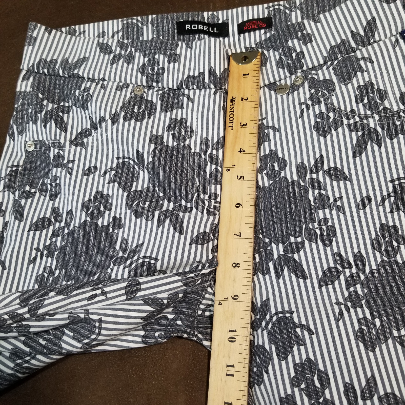 Robell Model Rose 09 Pull-on Pants Cotton Stretch Floral Trouser Sz 6 GRAY