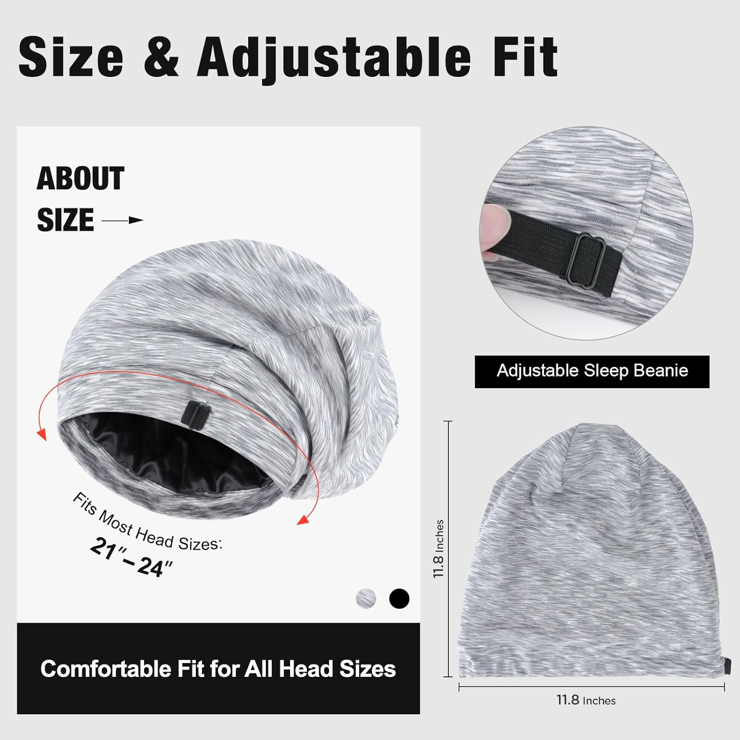 2 Pack Silk Satin Hair Bonnet for Men, Adjustable Stay-On Sleep Cap Beanie for C
