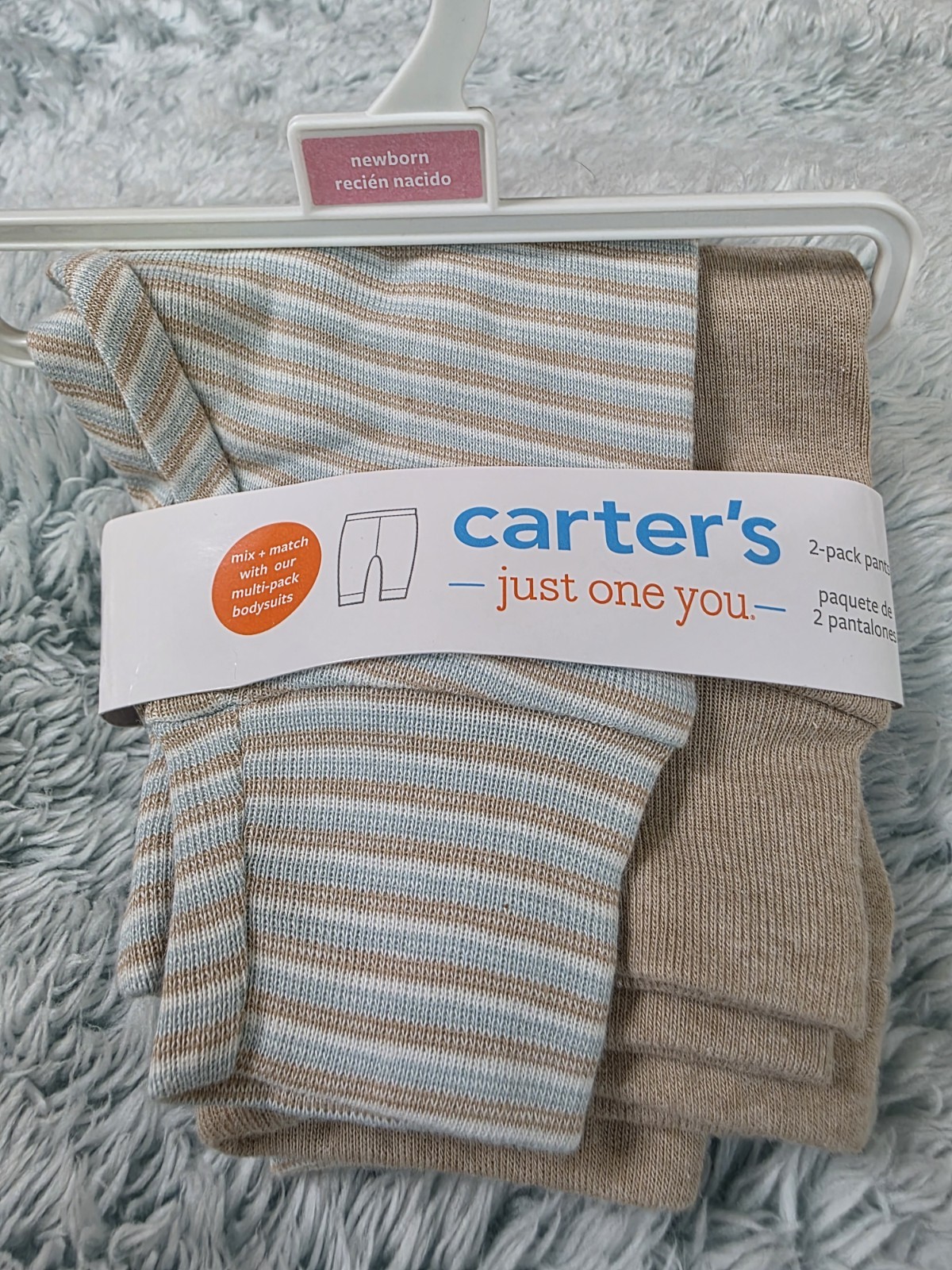 Carter’s Baby Newborn Pants 2 Pack Gender Neutral Tan & Stripped NWT