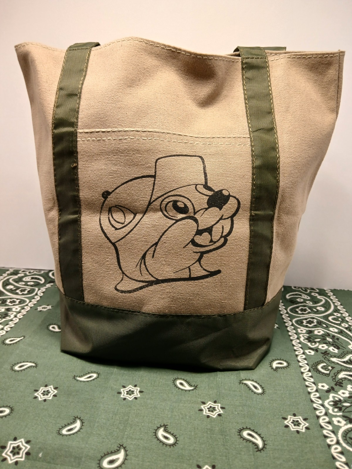 Buc-ee’s Mini Tote Bag New 13×12 Market Bag Small Reusable ~ Canvas & Green Tote