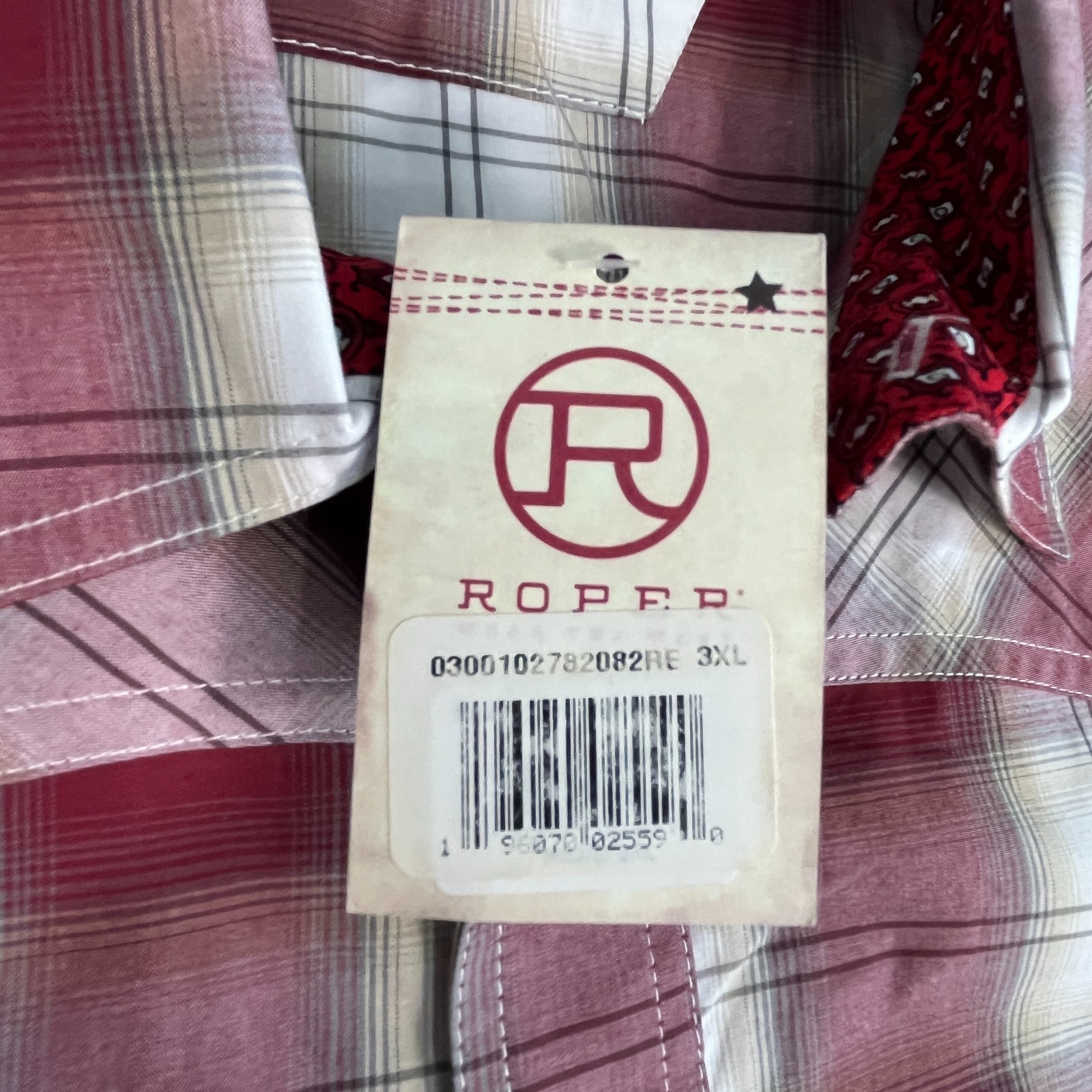 NWT Roper Western Shirt Mens 3XL Burgundy Plaid Pearl Snap S/S Cowboy Rodeo