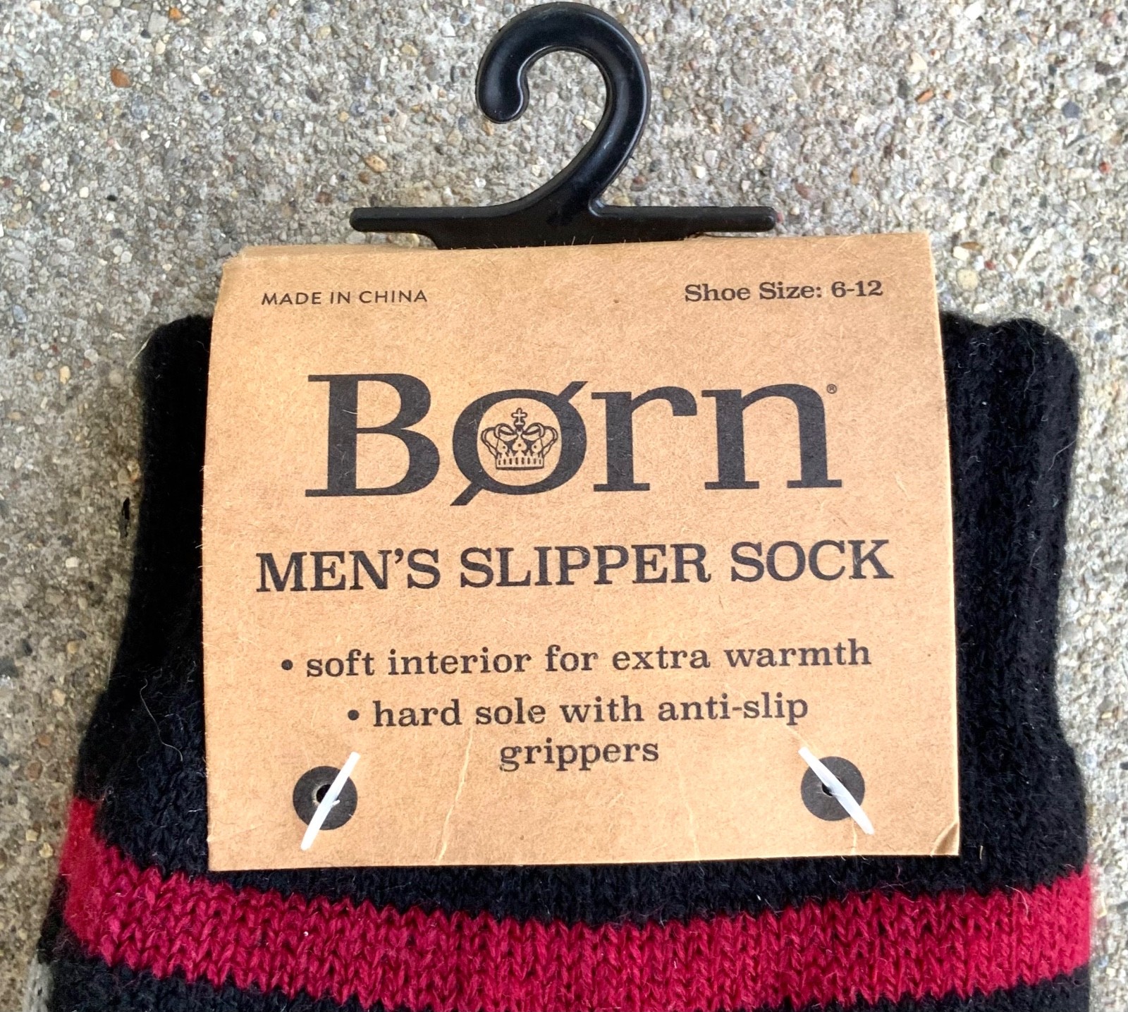 NEW BORN Men’s Slipper Socks Sherpa Lined 6-12 Grip Black gray red bjorn Striped