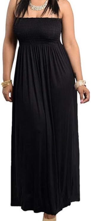 811 – Smocked Chest Strapless Tube Long Maxi Beach Cover-up Dress