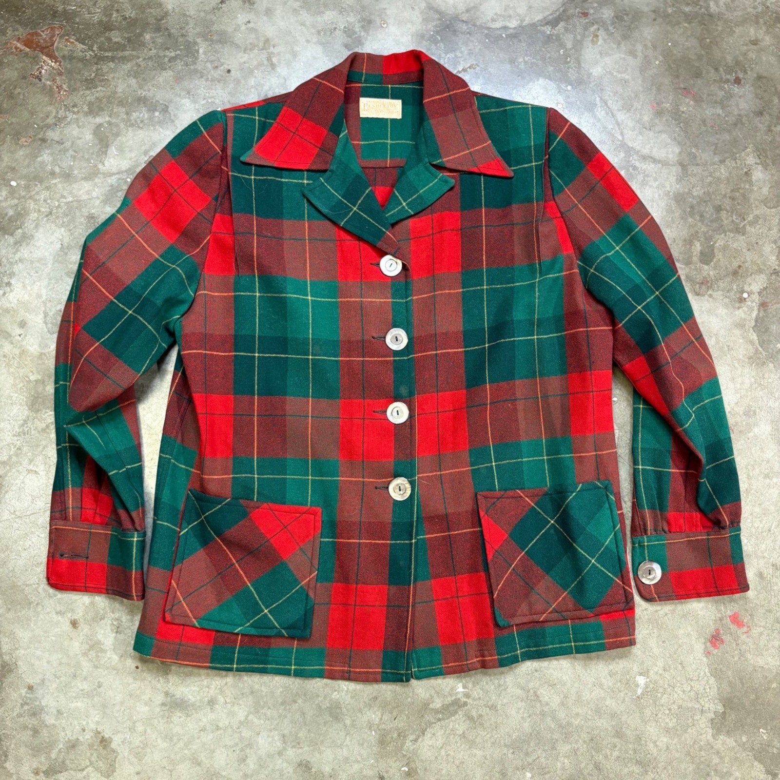 Vintage Pendleton Wool Plaid Jacket Womens 12 Red Green Tartan Button Up Blazer