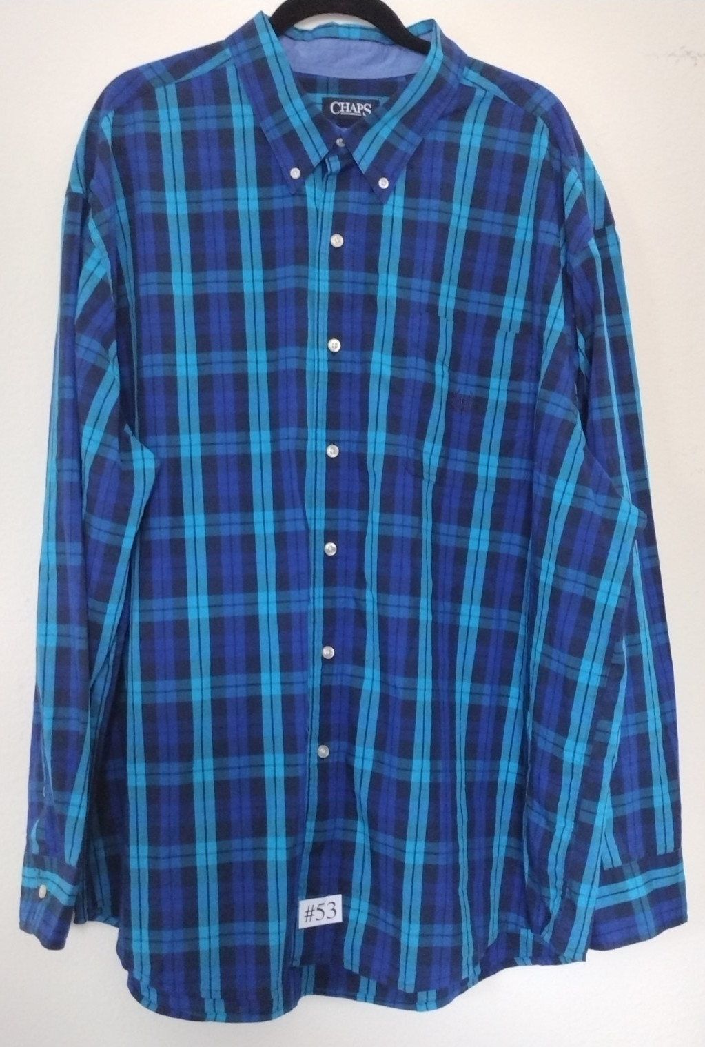 Men’s CHAPS STRETCH EASY CARE PLAID SHIRT Size 3XB LOGO ONE POCKET LONG SLEEVE