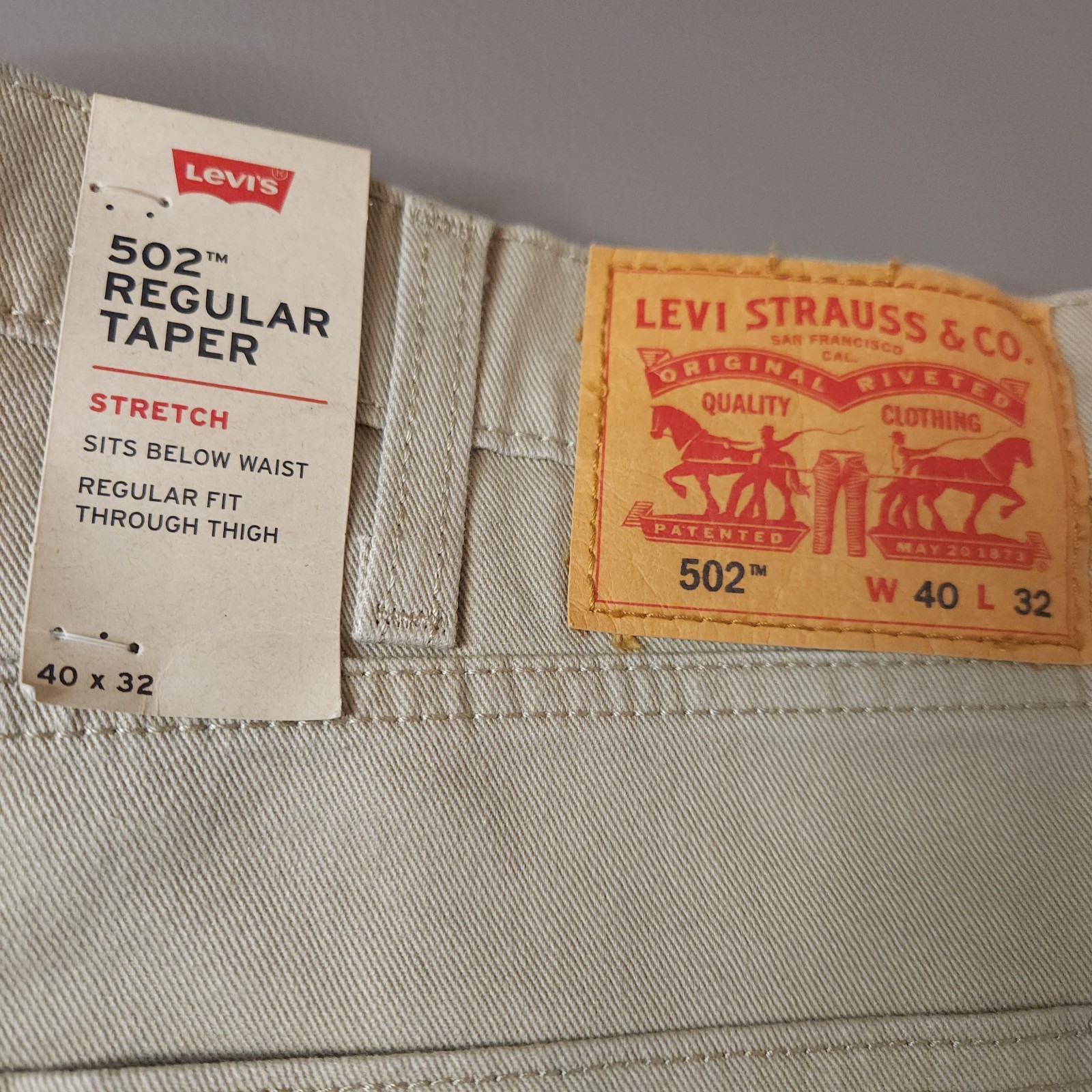 NWT Men’s Levi’s 502 Regular Taper SZ 40 x 32 Stretch Below Waist Tan Jeans