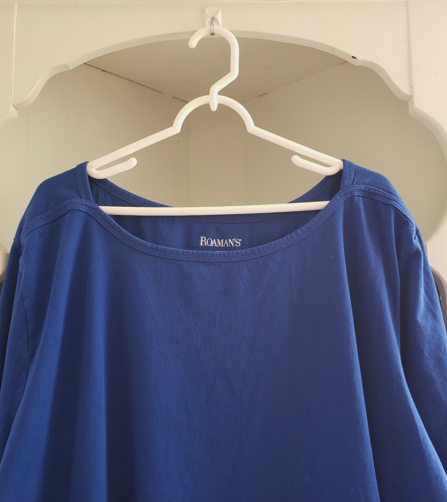 Roamans Pullover Tee Shirt Plus Size 5X 38/40 Top Blue 100% Cotton Tunic Blouse