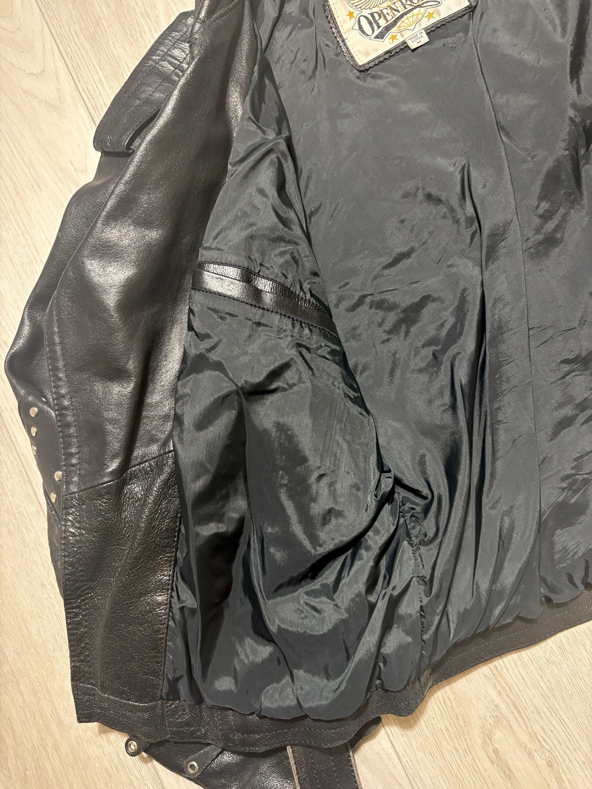 VTG 80s 90s Open Road Studded Leather Moto Jacket Brando Punk Biker Belted M