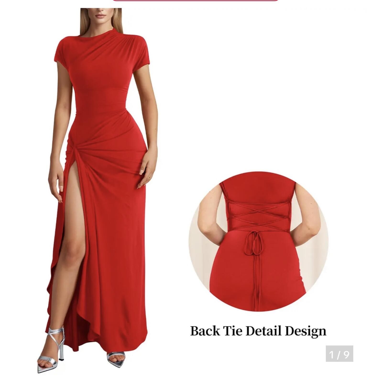 Viral OYS Short Sleeve Boat Neck Ruched Maxi Dress