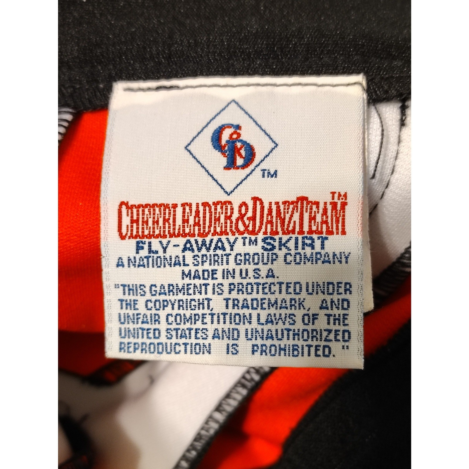 Cheerleader & DanzTeam Fly-Away Skirt Black Orange White Pleated Size 5/13 USA