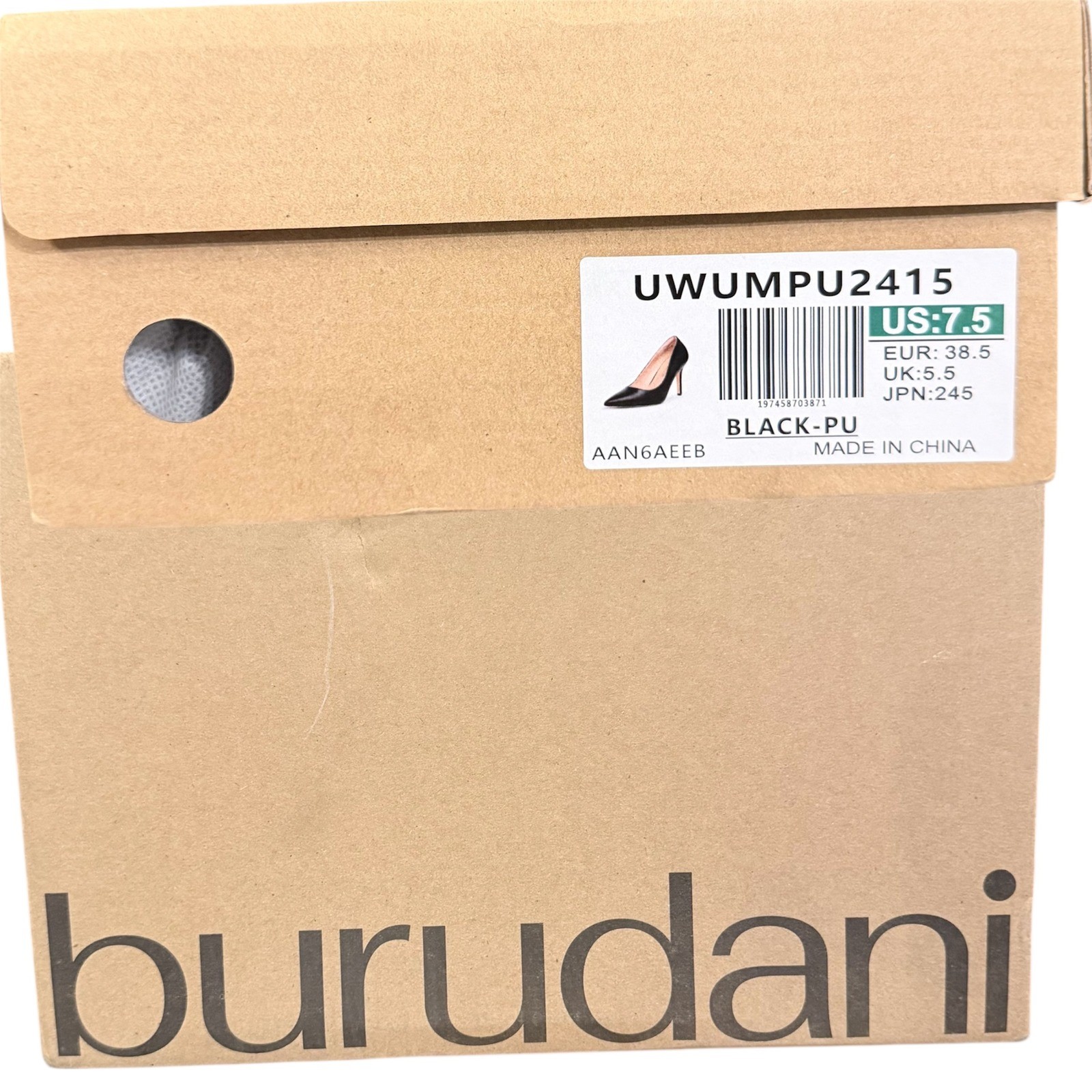 Burudani Womens Pointed Toe Pumps Black Faux Leather Stiletto Heels Sz 7.5 New