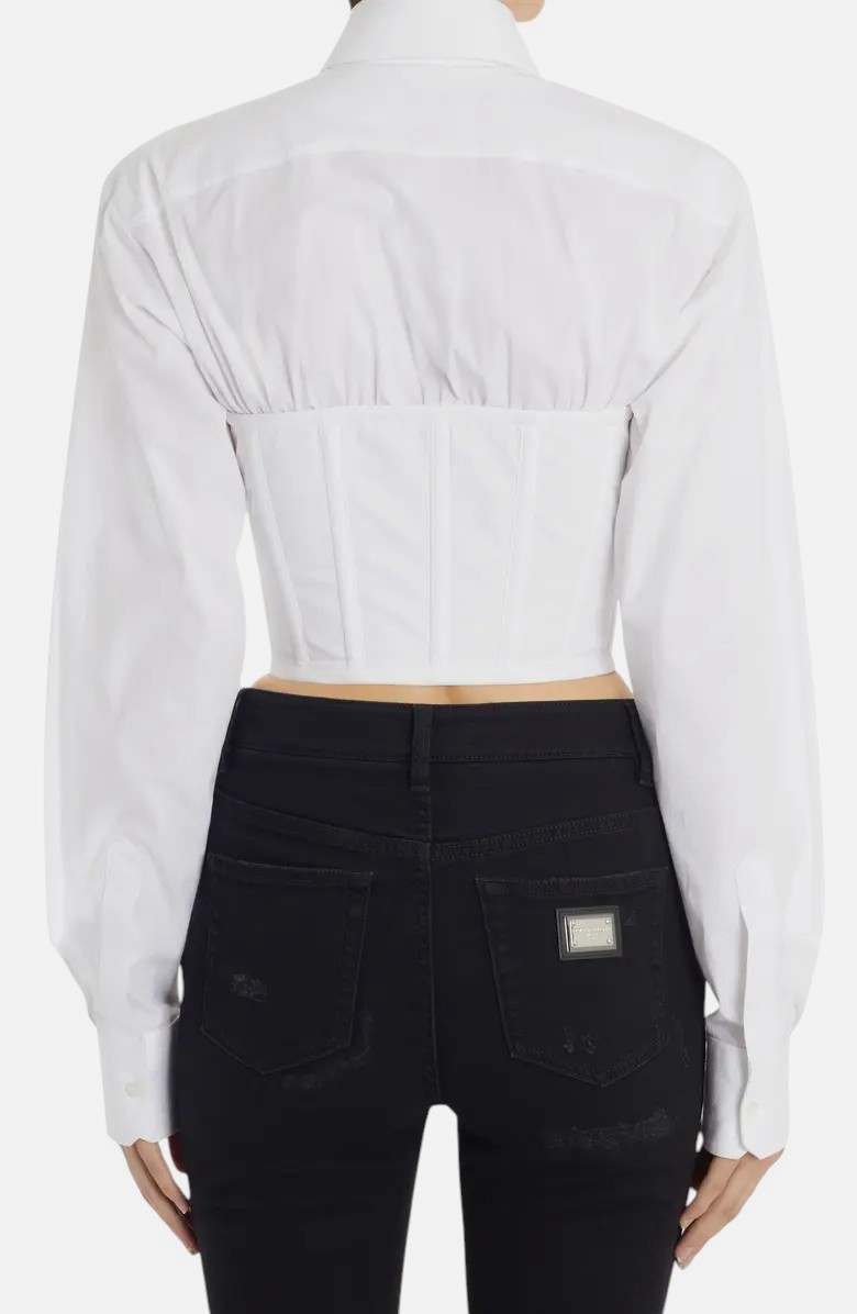 Dolce&Gabbana Women’s White Corset Detail Crop Button-Up Poplin Shirt Size 46
