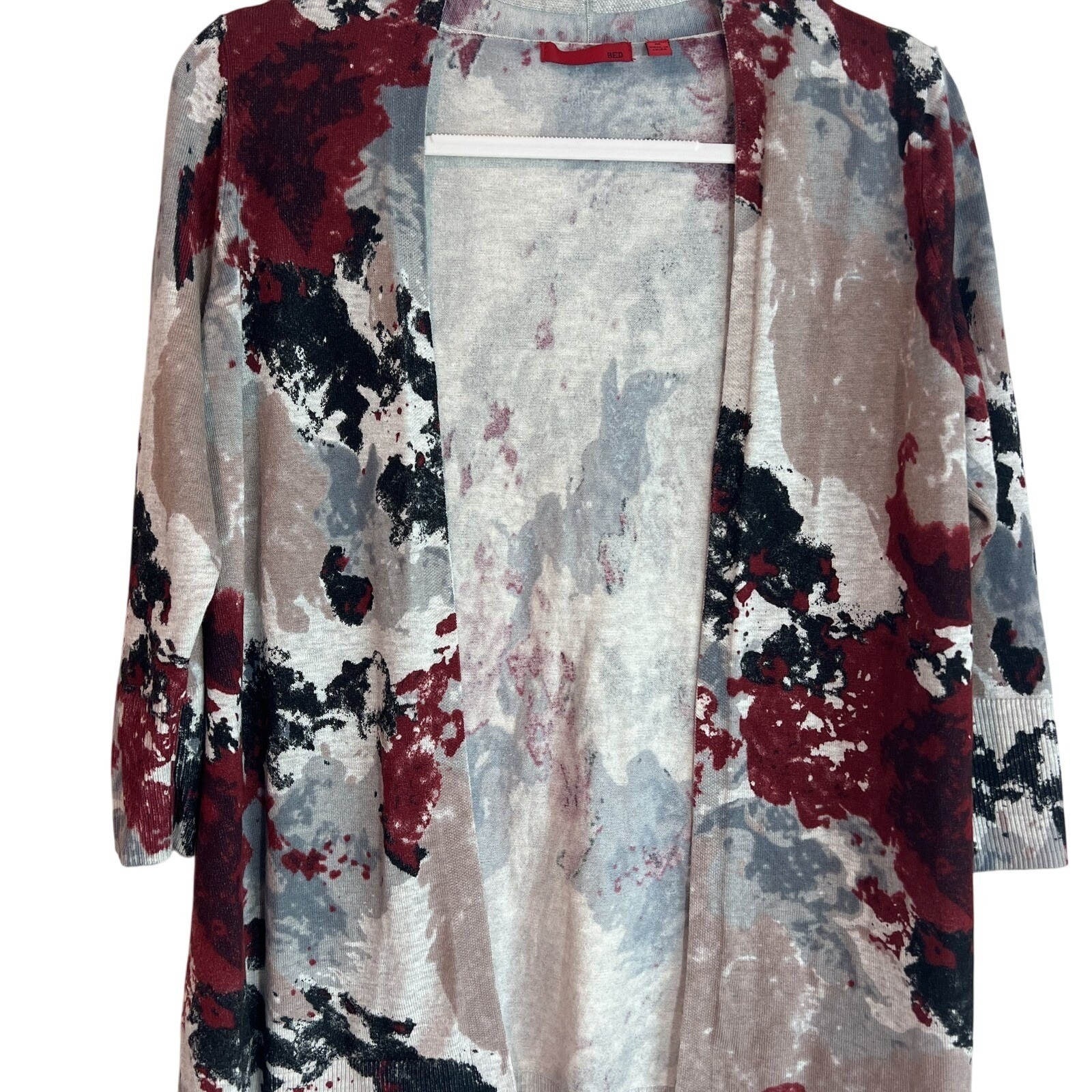 Red By BKE Lightweight Open Front Print Cardigan 3/4 Sleeves Size M