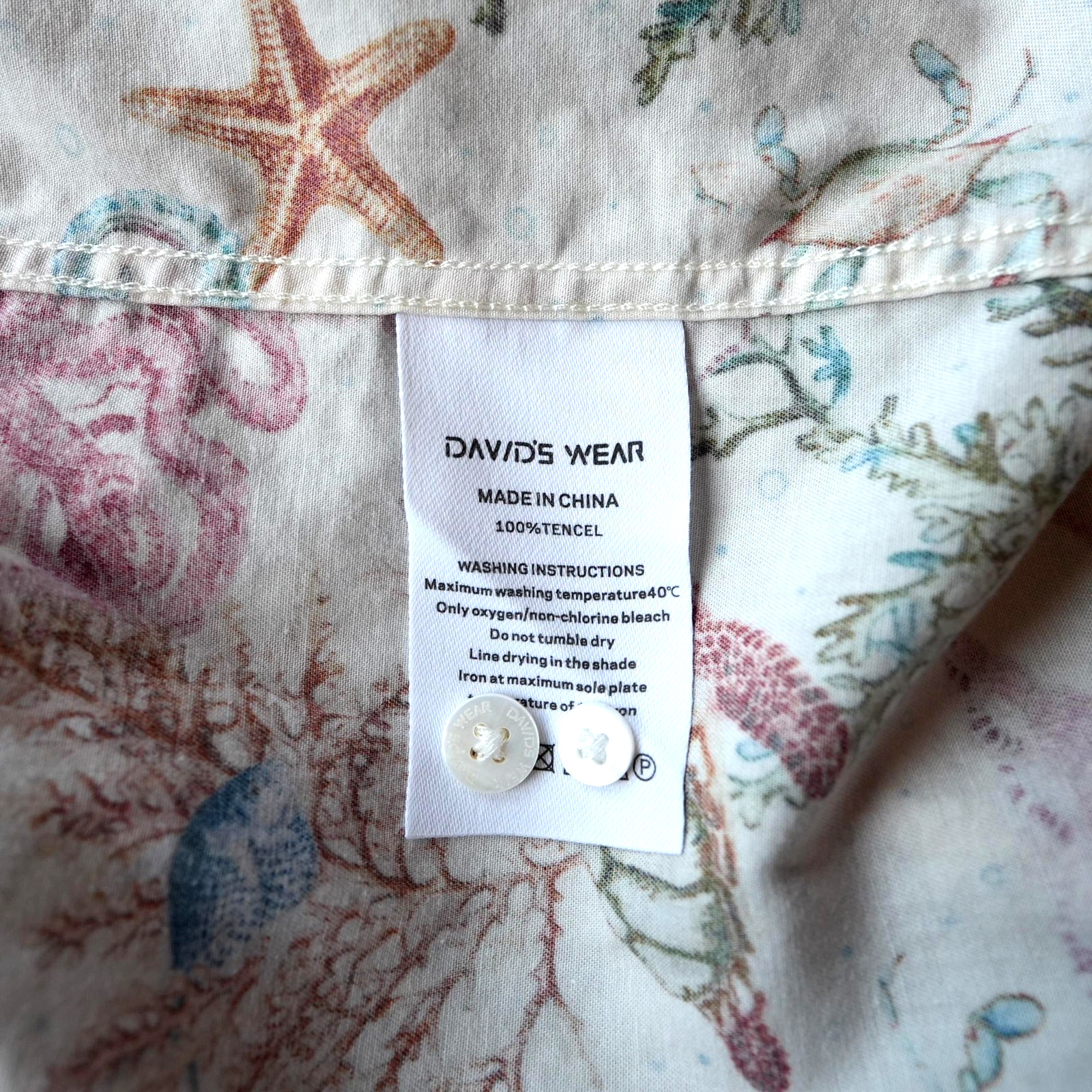 Davids Wear Yiume Hawaiian Shirt Mens Medium Seahorse Tencel Aloha Marine Life M