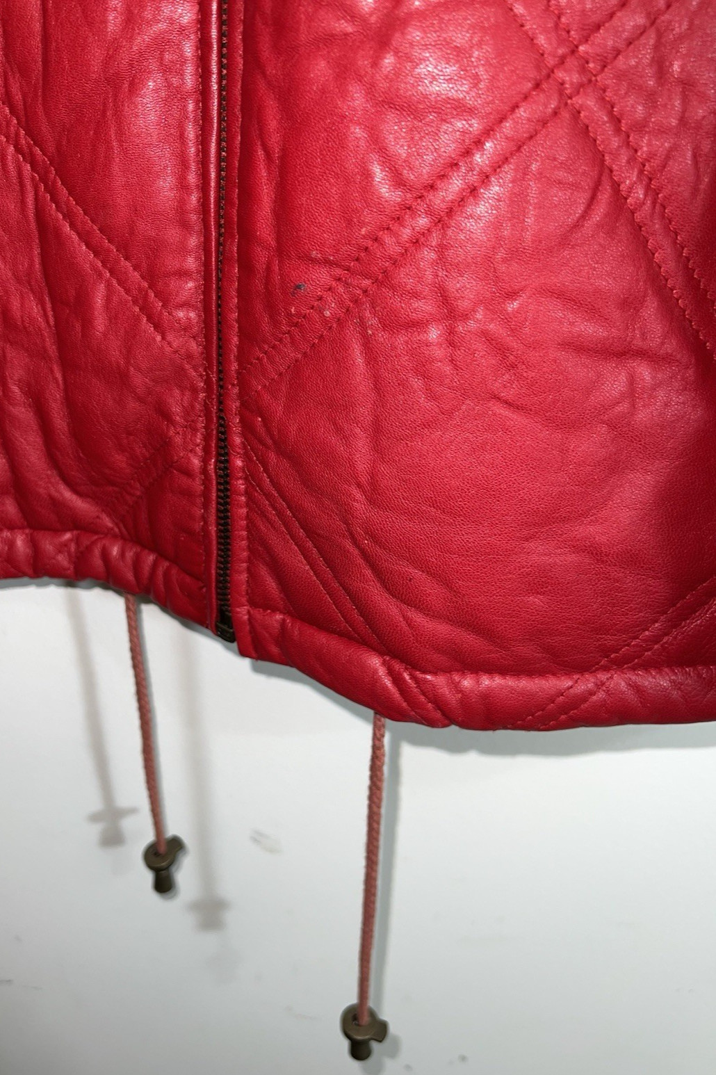 NWT Jacqueline Ferrar Red Quilted Leather Coat Jacket Black Fur Trim Womens L