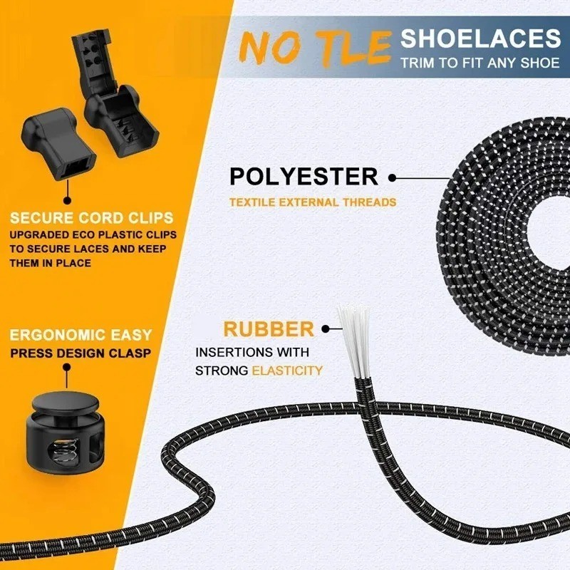 No Tie Elastic Lock Shoe Laces Rope Running Jogging Sneakers Trainer Shoelaces