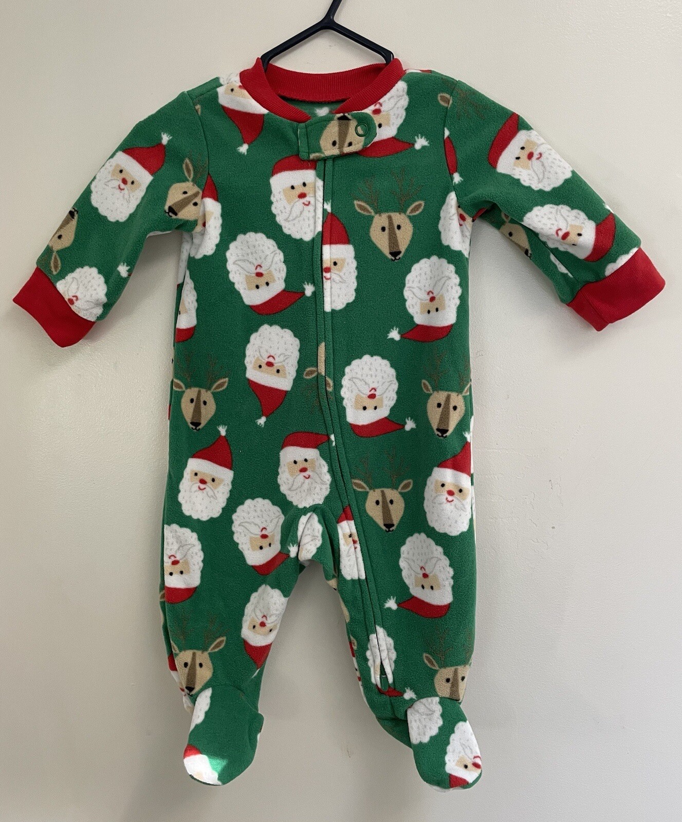 Carters Baby Boys Cozy Fleece 2-Way Zip Holiday Christmas Sleep & Play Green 3 M