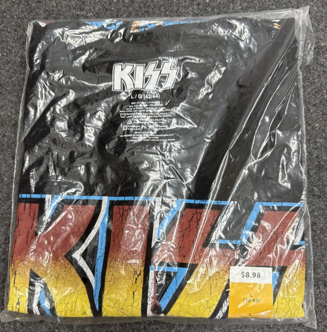 KISS Alive in 75 Vintage Style Distressed Band Graphic Black T-Shirt Size LARGE