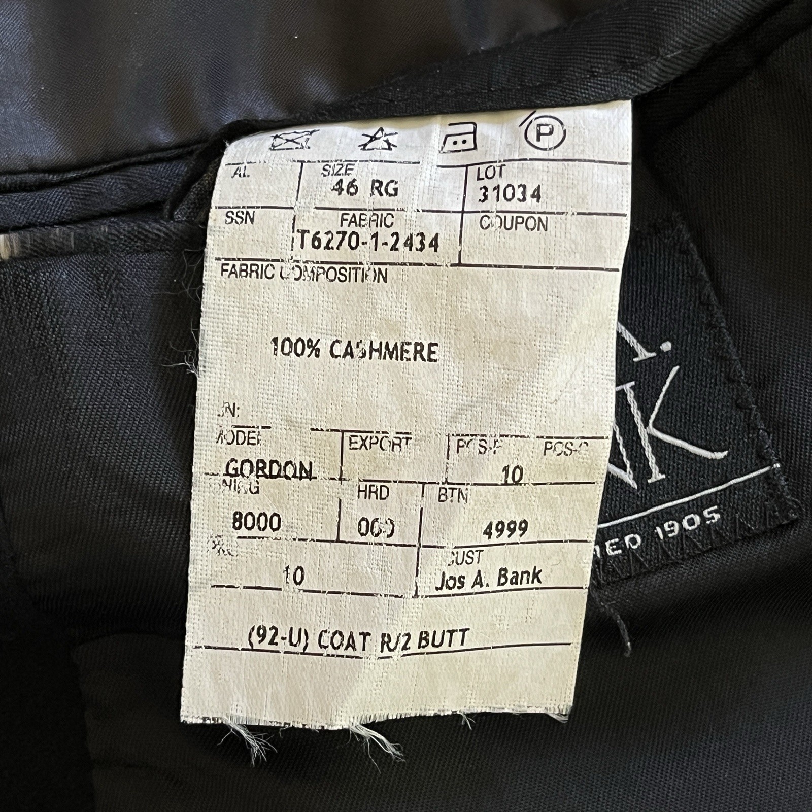Jos. A. Bank Cashmere Gordon Blazer Mens 46R Black Suit Jacket Sport Coat