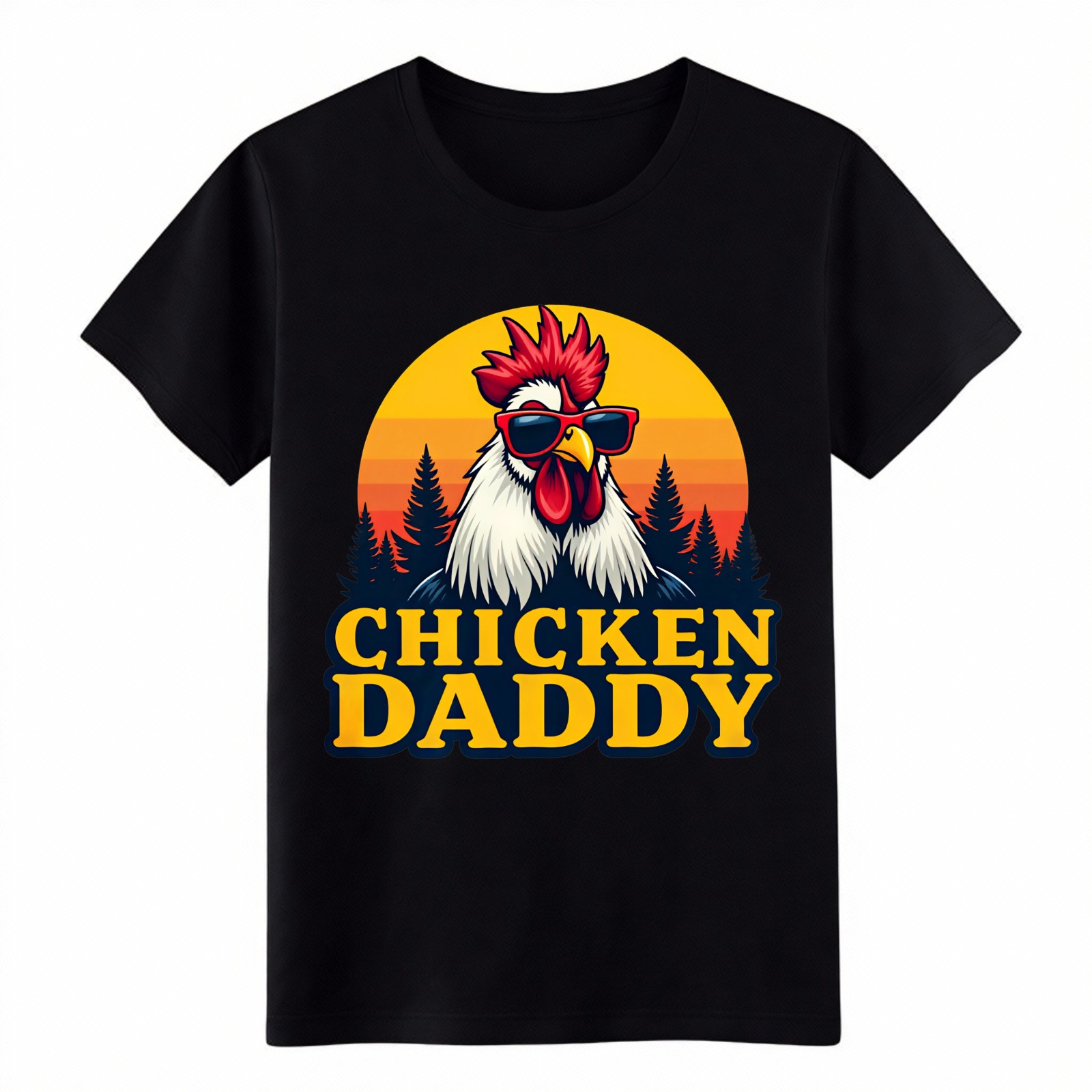 Chicken Daddy Retro Sunset Casual Cotton T-Shirt Father’s Day Gift