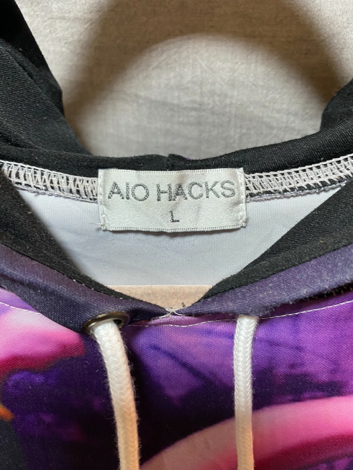 AIO Hacks Sweater Adult Large Purple Alien Graphic Pullover Hoodie Mens.