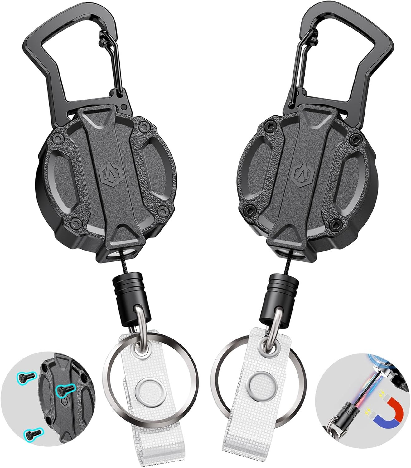 2Pack Heavy Duty Retractable Keychain, Unbreakable Embedded Body with 30.5″ Dyne