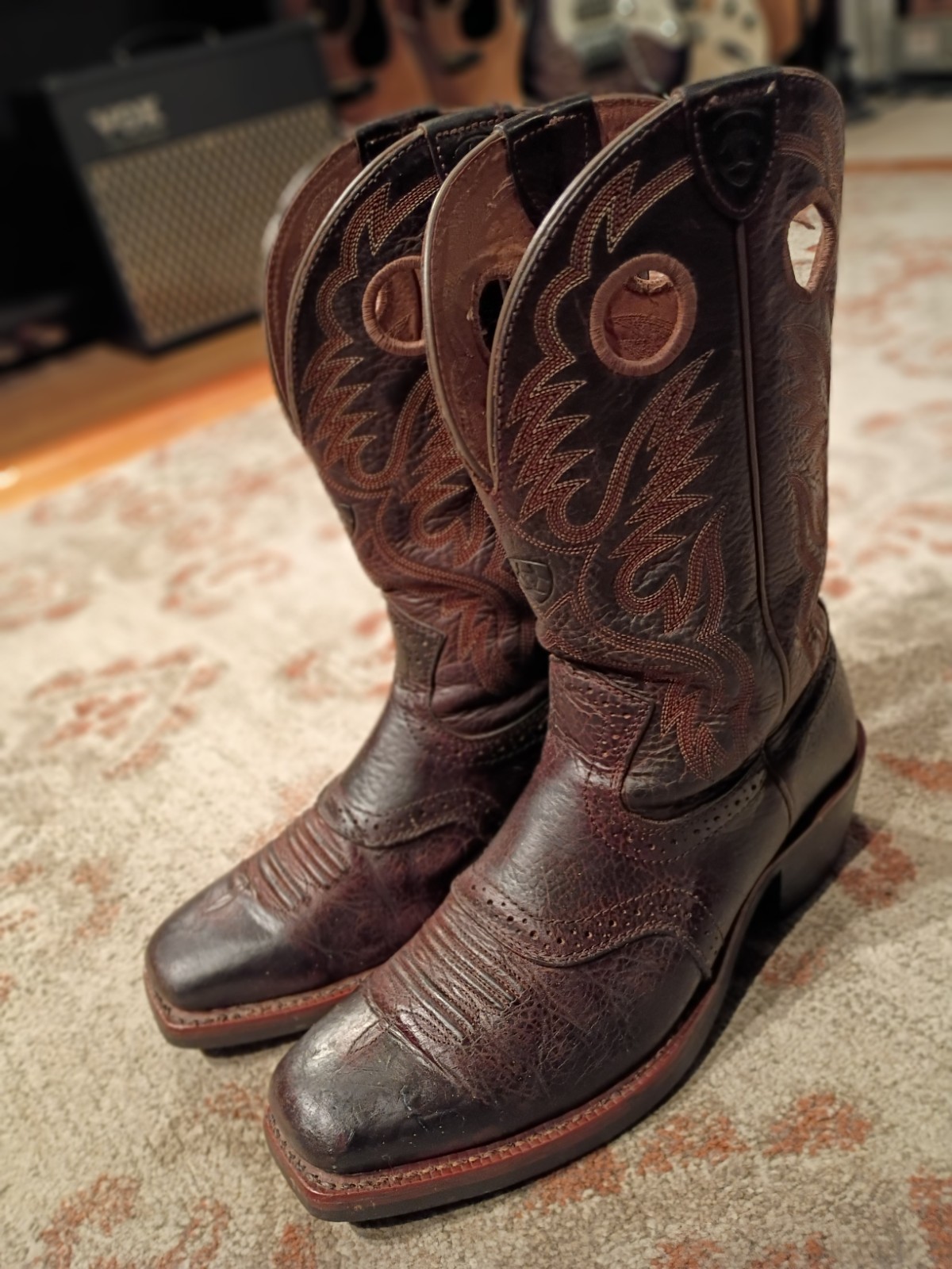 ARIAT HERITAGE BROWN BULLHIDE LEATHER SQUARE TOE COWBOY BOOTS 10002227 MENS 8.5D