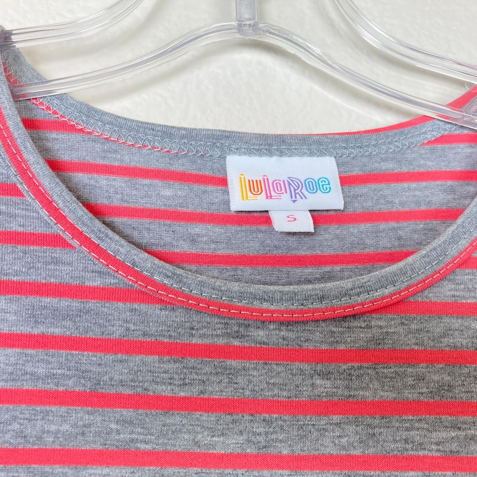 LULAROE Form Fitting T-Shirt Dress Size S Tall Gray Pink Stretch Hi-Low Hem