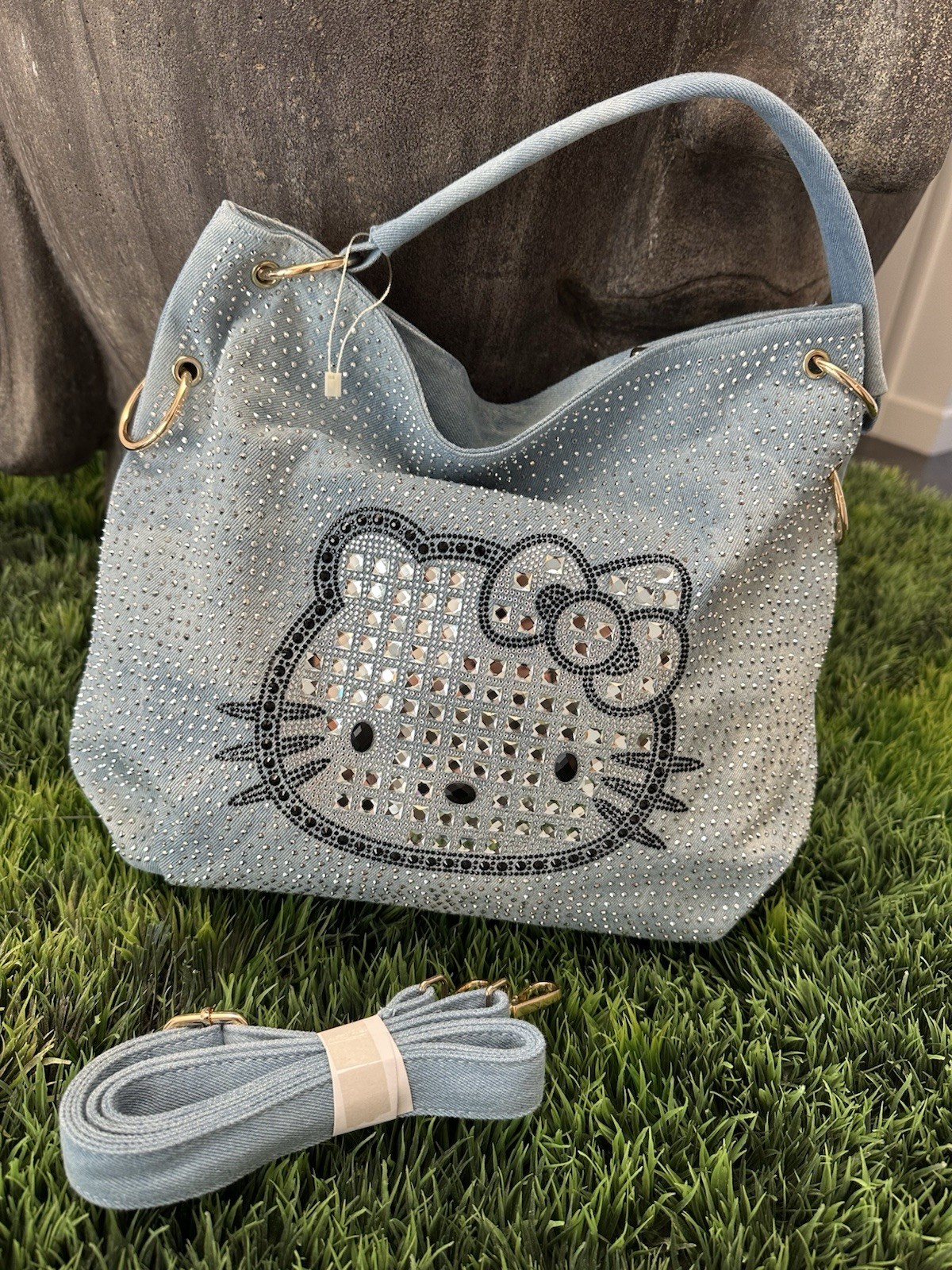 Hello Kitty Denim Purse Handbag With Rhinestones