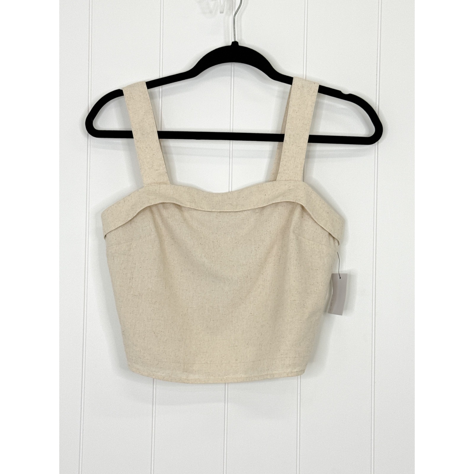BCX Natural Linen Blend Smocked Back Crop Tank Top Style Juniors Small Cropped