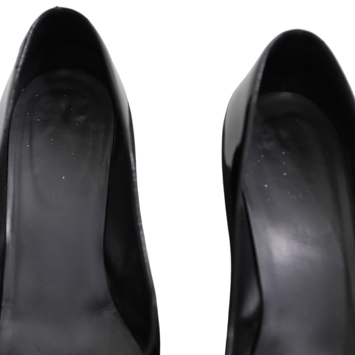 Chanel Black Patent Leather Grey Cap Toe Platform Pumps Heels G26144 Size 39.5