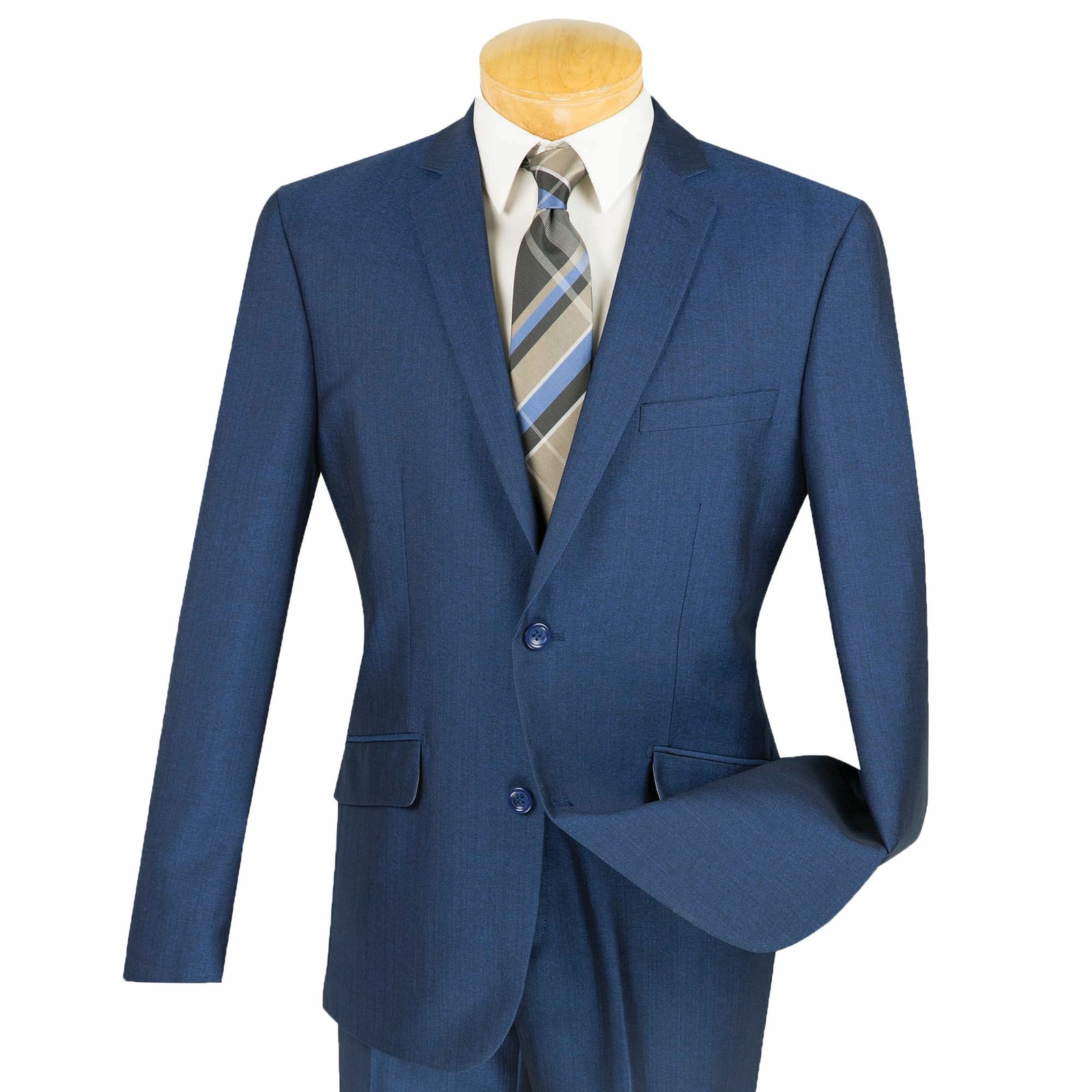 VINCI Men’s Blue Textured Weave 2 Button Slim Fit Suit NEW