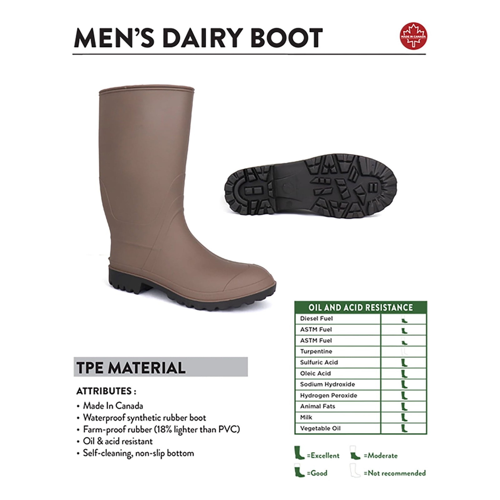 George Men’s Brown 12” Oil & Acid Resistant TPE3 Synthetic Rubber Boots: 9