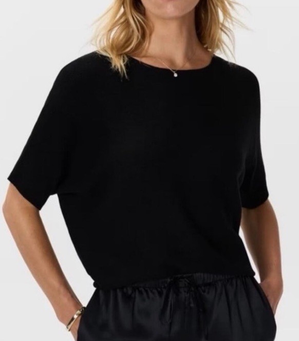 Quince Cotton & Cashmere Blend Black Link Stitch Dolman Sweater XL EUC