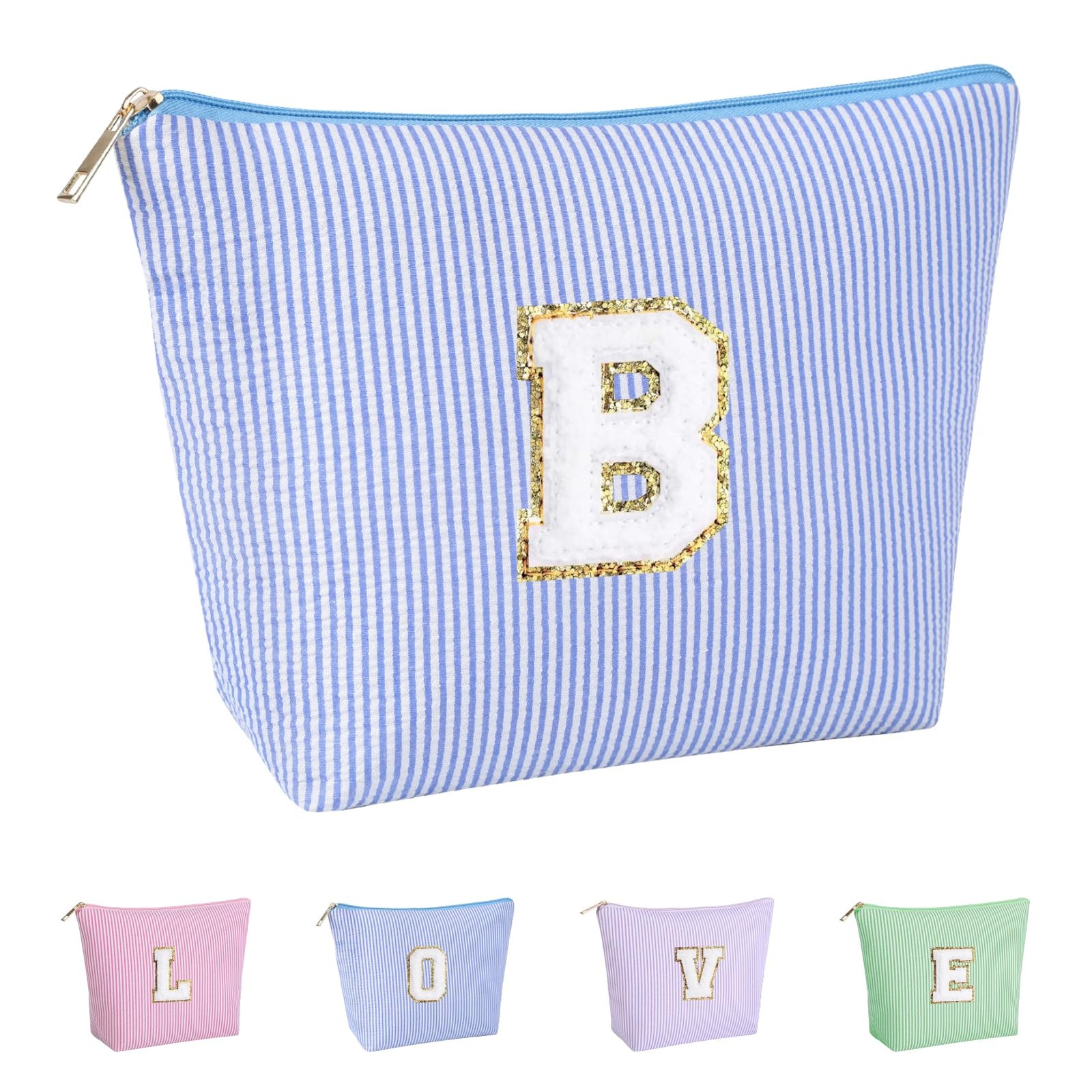 Huifen Initial Makeup Bag for Women, 11.02 in * 3.35 * 7.48 in, Blue