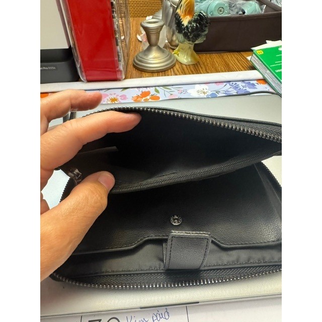Black Faux Leather Zip Around Travel Wallet Wristlet Organizer with Phone Pocket