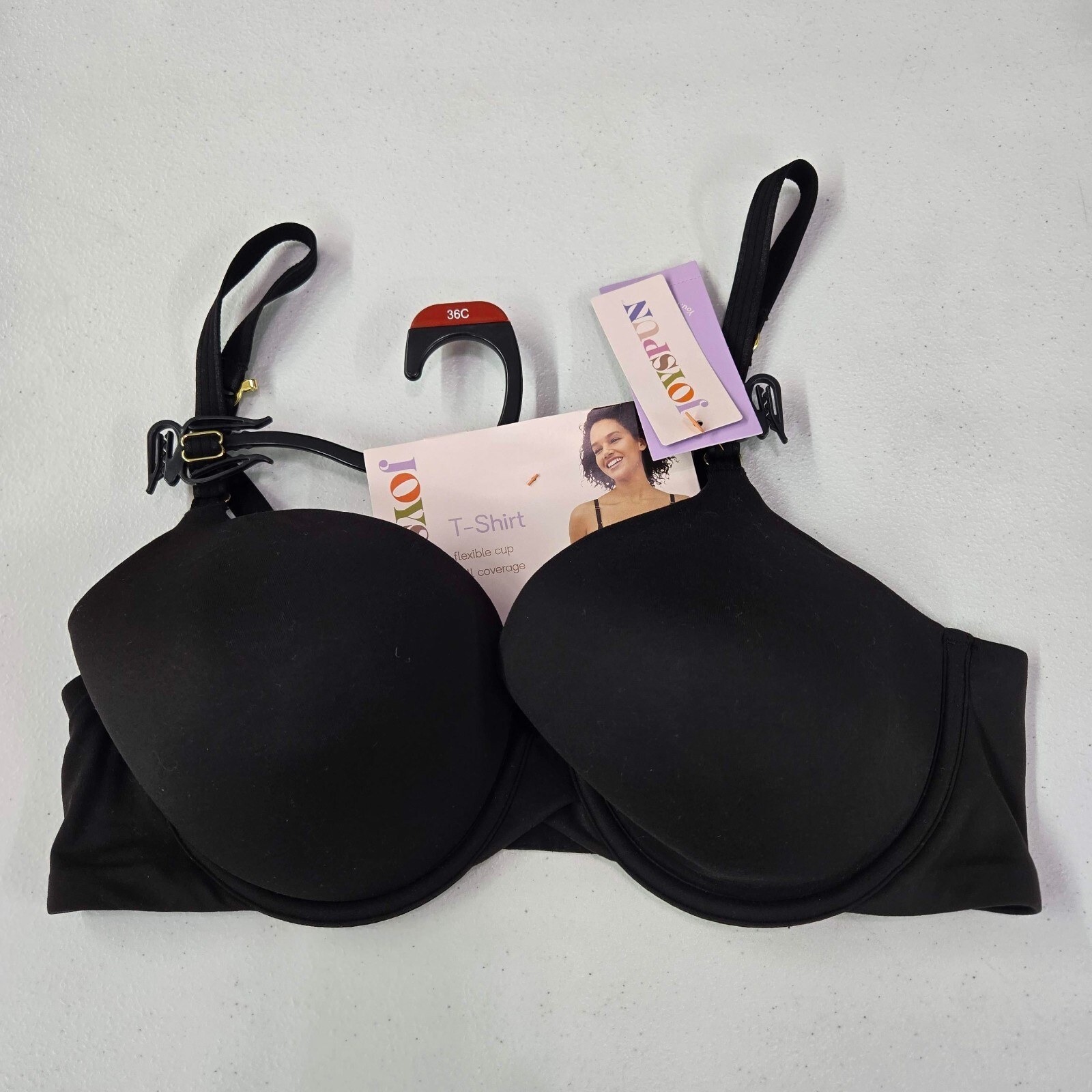 Joyspun Women Bra 36C Black T-Shirt Full Coverage Adjustable Convertible NWT