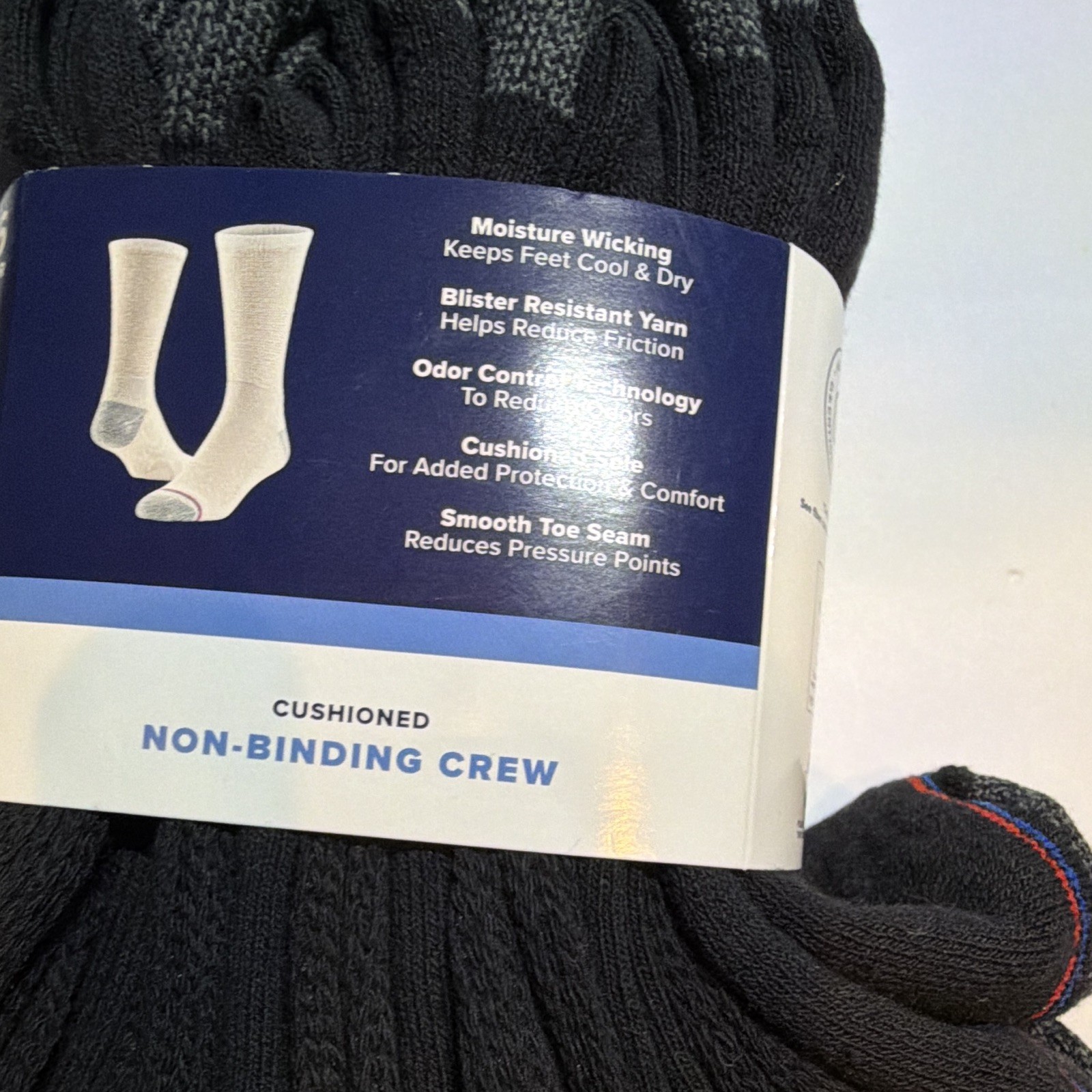 MediPeds Men’s Non-Binding Crew Socks 6 Pairs XL Black Cushioned Moisture W