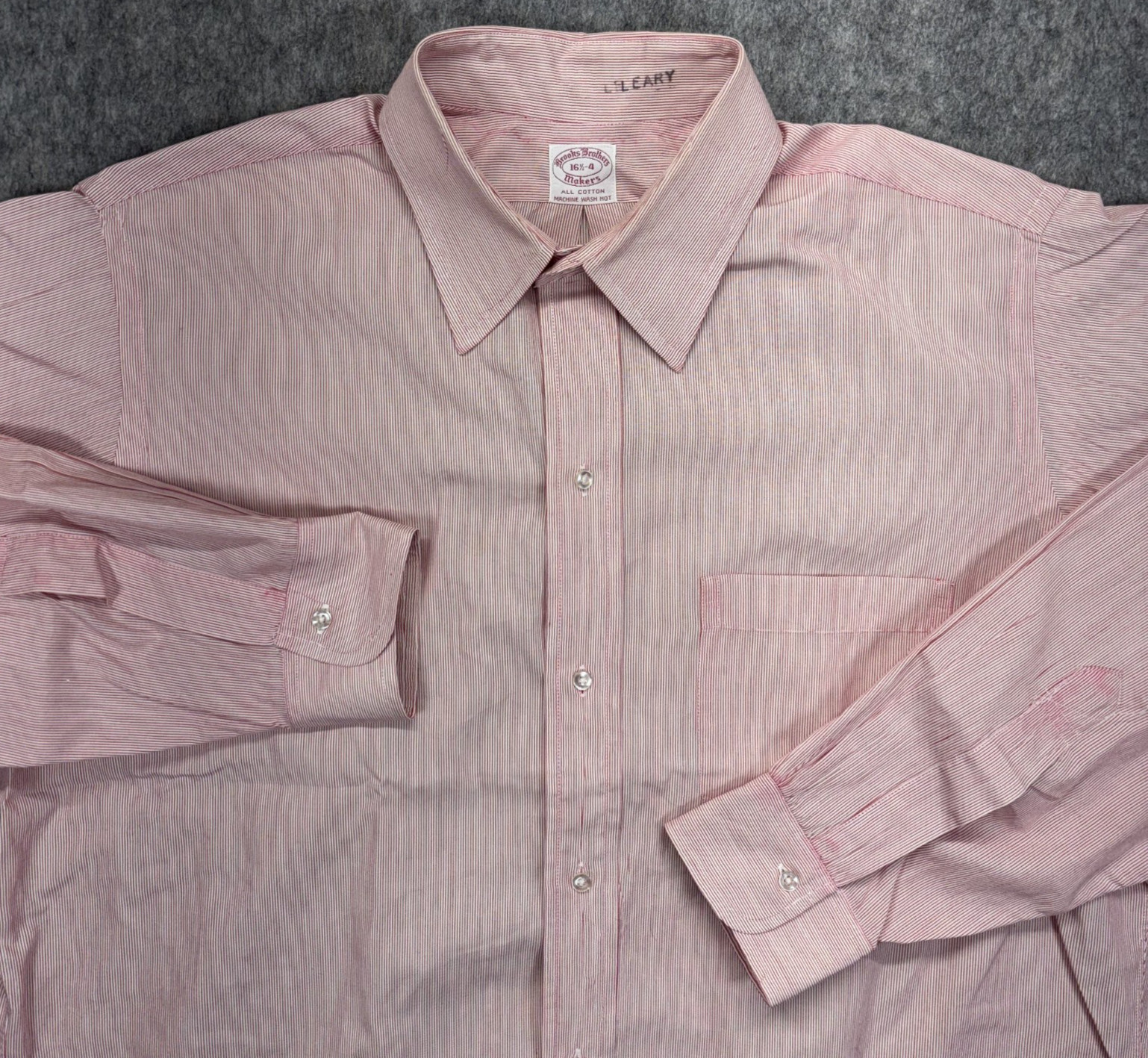 Brooks Brothers Makers Shirt 16.5-4 6 Button Round Cut Red Pinstripes Preppy 70s