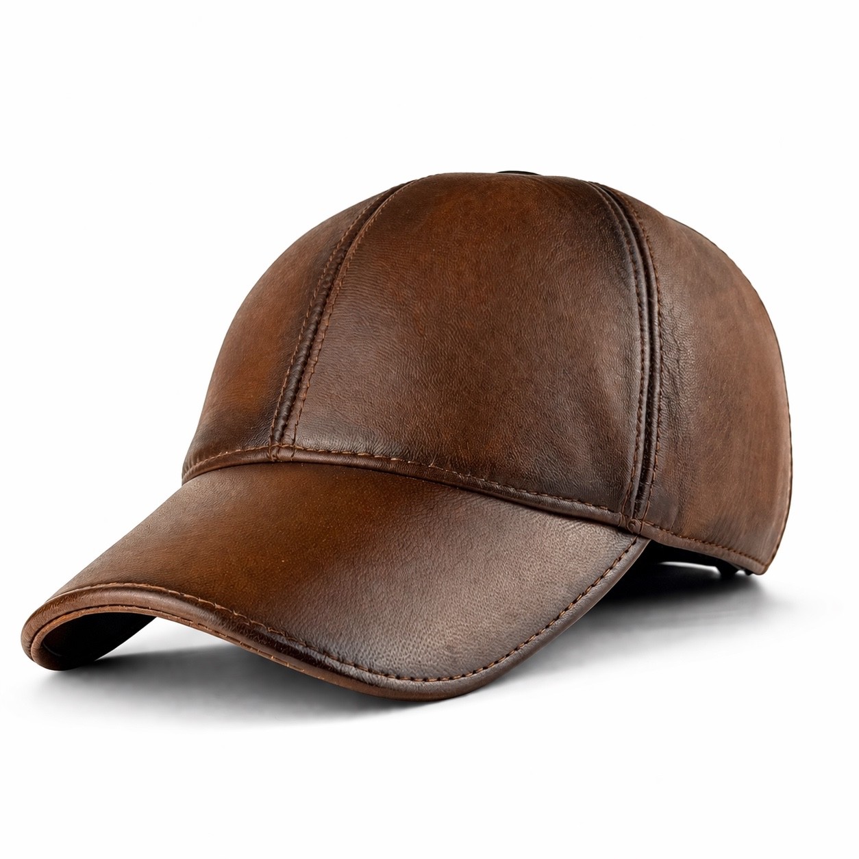 Handmade Real Leather Baseball Cap for Men – Sheepskin Lining. Ear Flap