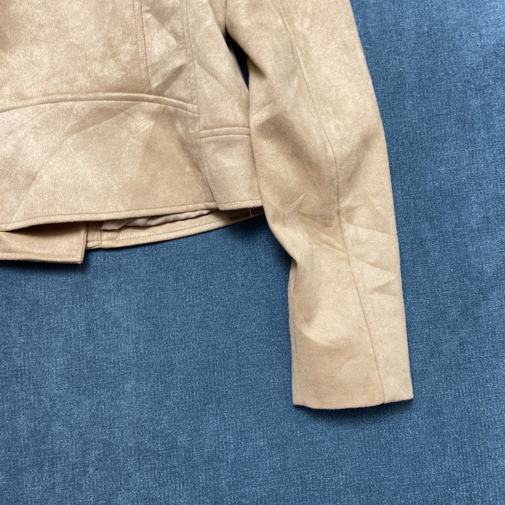 BB Dakota Steve Madden Motorcycle Jacket Womens Small Tan Stretch Faux Suede