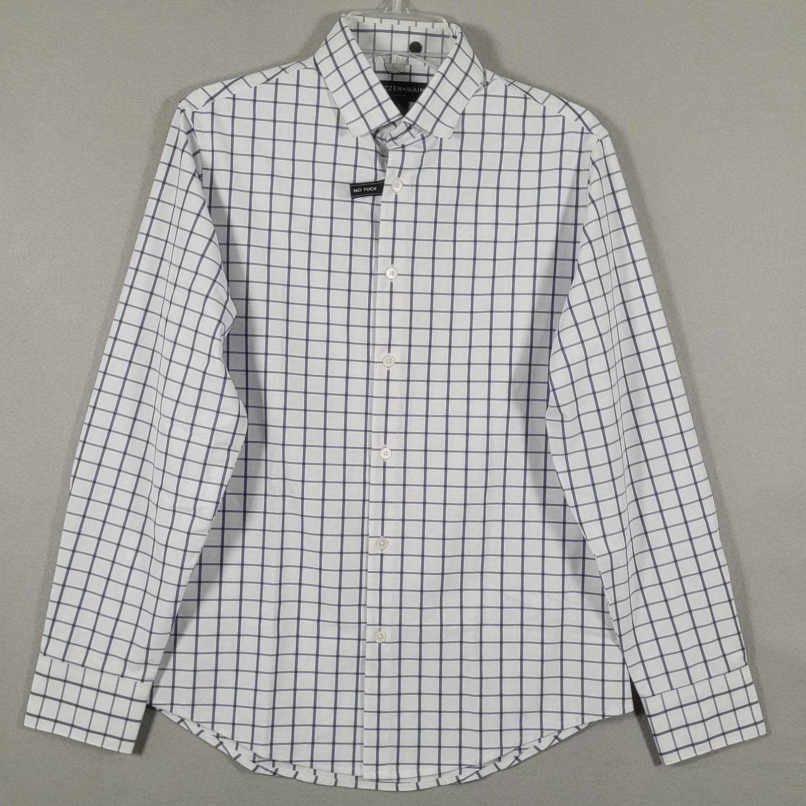 NWOT Mizzen Main Leeward Performance Shirt Men S White Plaid Trim Fit No Tuck