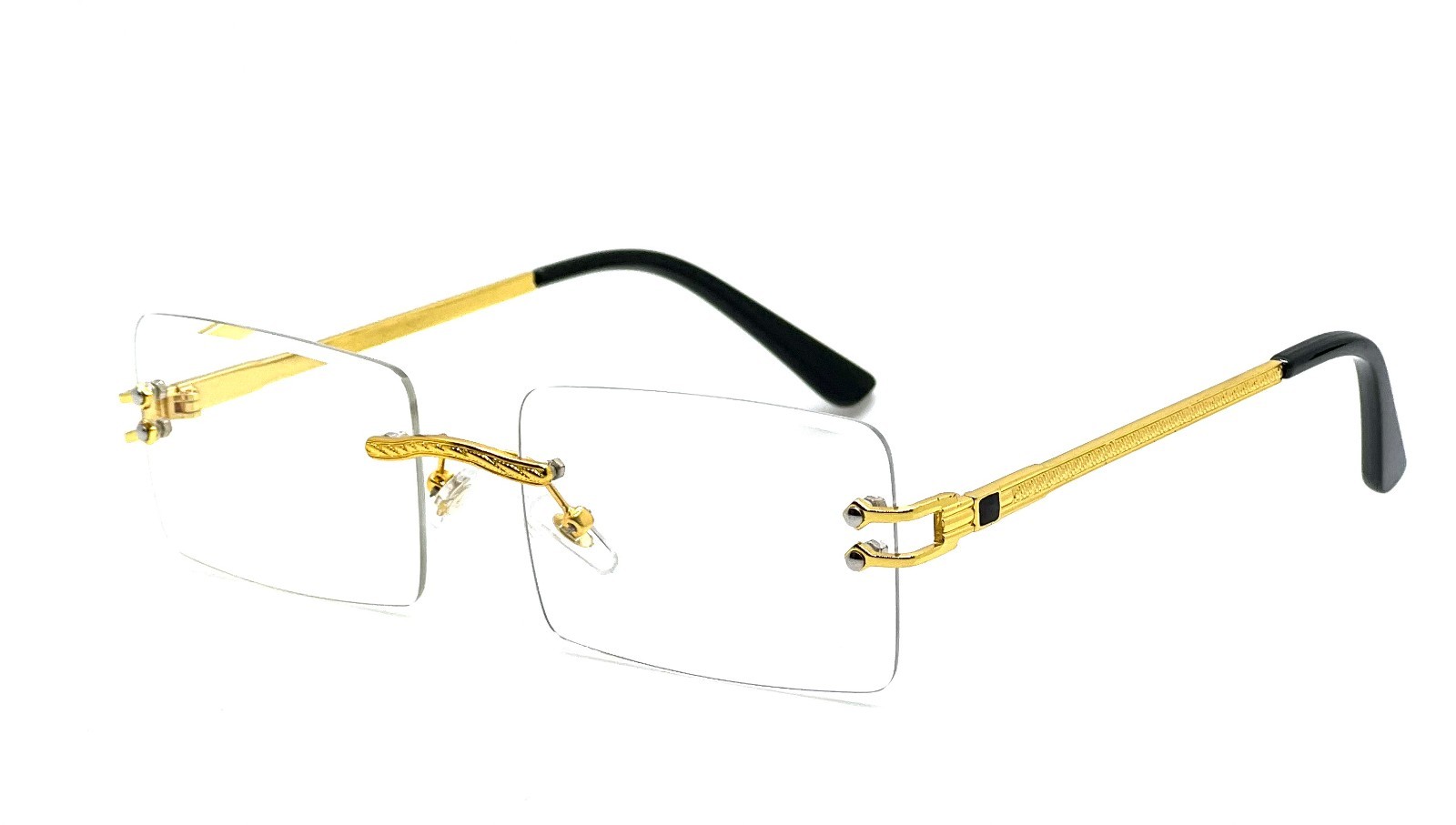 Hip Hop Glasses Clear Lens Gold Frame Rimless Square Shades Migos Quevo Style
