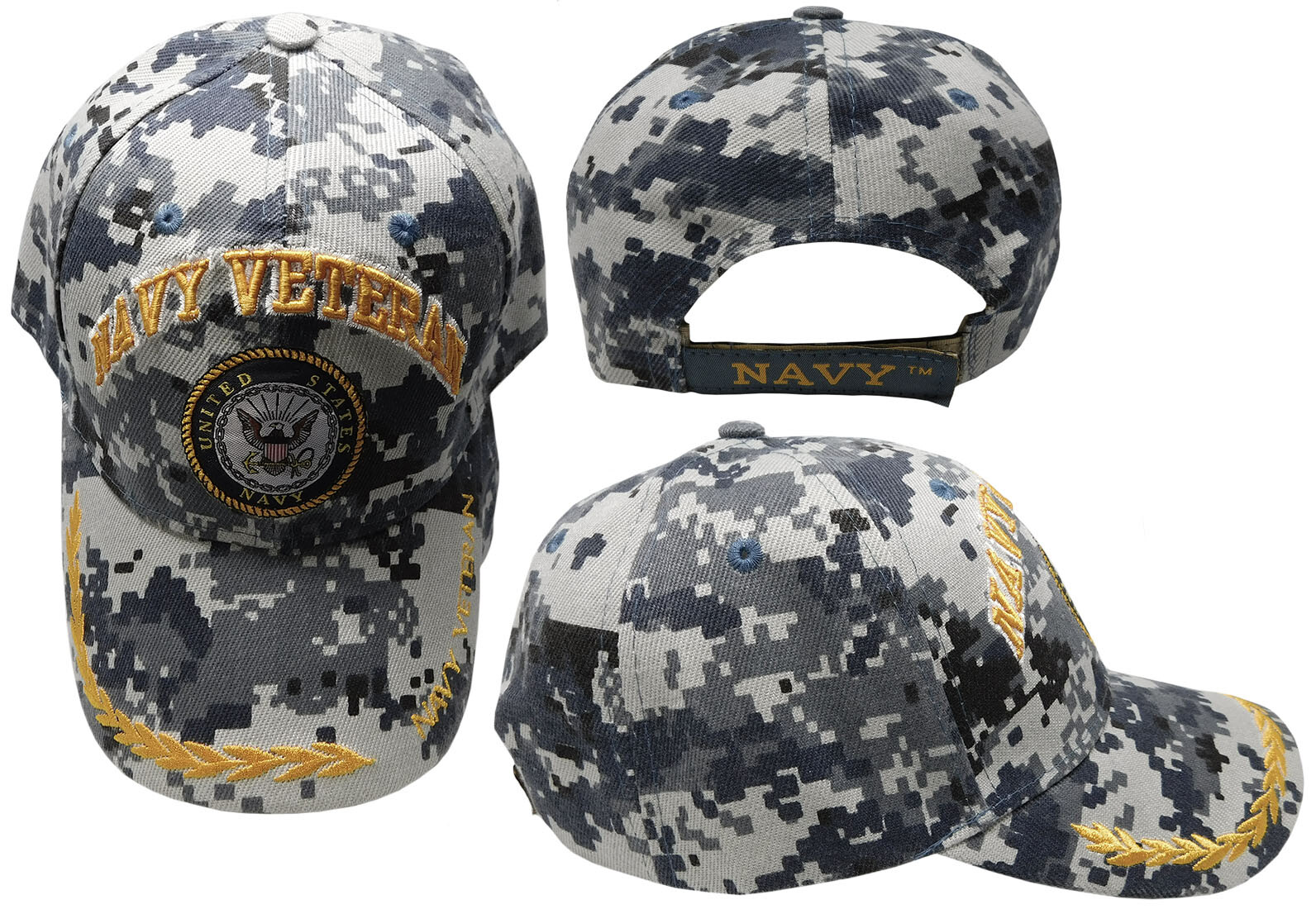 US Navy Veteran Emblem Blue Digital Camo Hat OFFICIALLY LICENSED BY THE US NAVY