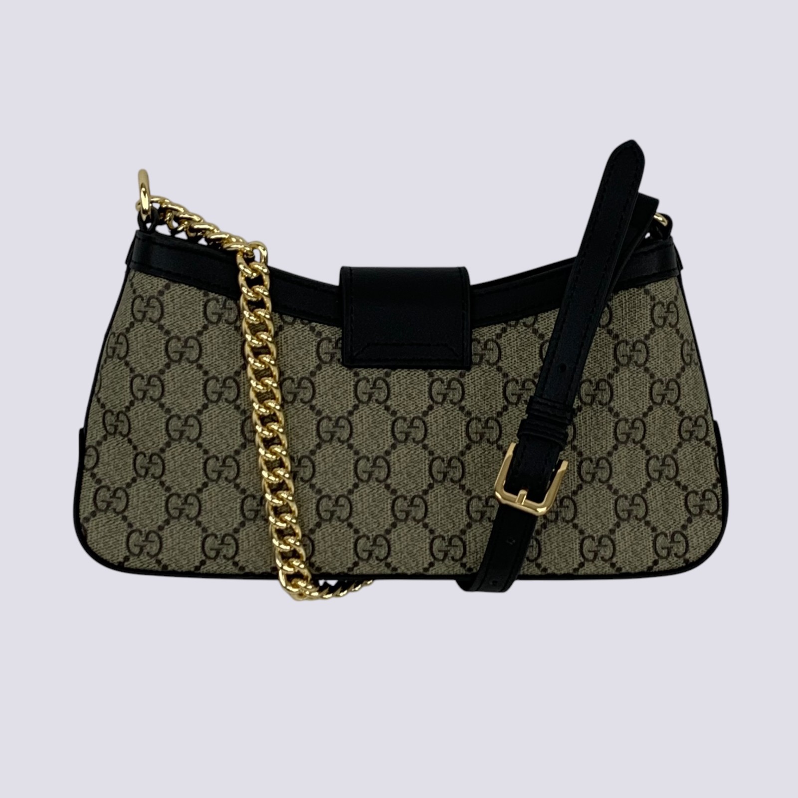 Gucci GG Monogram Padlock Small Shoulder Bag Black Leather 811705