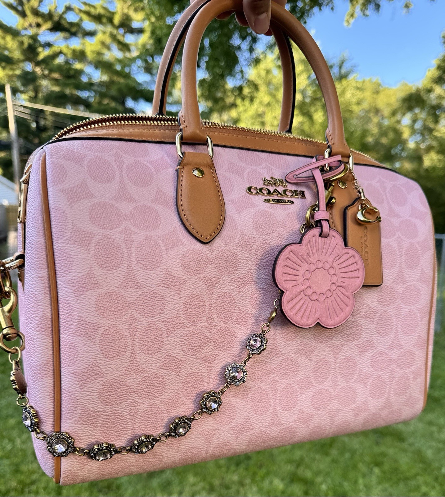 USED* Coach Rowan Large Satchel Bag In Signature in Powder Pink
